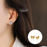 【iceblue】Cute Bow Tie Knot Studs Earrings Silver 18K Gold Plated Waterproof Non Tarnish Jewelry 316L