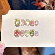 [Crafts] Nailbox with super bright cat's eye watermelon design [V66]