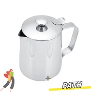 PATH Coffee Frothing Pitcher, With Lid Silver Milk Frothing Pitcher, Latte Coffee Art Stainless Stee