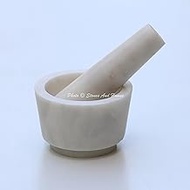 Stones And Homes Indian White Purple Mortar and Pestle Set Small Bowl 3 Inch Spices Masher Stone Grinder for Kitchen and Home Marble Polished Round Herbs Spices Stone Grinder - (7.6x4.8x3.2 cm)