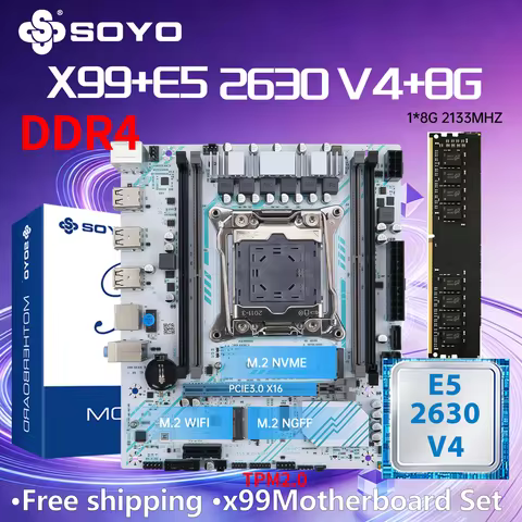SOYO X99 Gaming Motherboard RAM 8G*1 Intel Kit Xeon E5 2630 V4 CPU DDR4 LGA2011-3 Computer Component