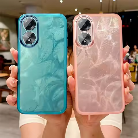 Feather Pattern Silicone Soft Case For Oppo A58 4G 5G A78 A98 A18 A38 A60 A17k A17 A16 A16k Cover A 