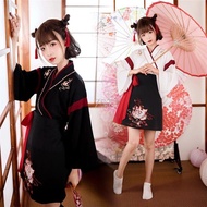 Woman Japanese Dress Kimono Sweet Cat Embroidery Yukata Cosplay Skirt Tops Set Full Sleeve Ancient O