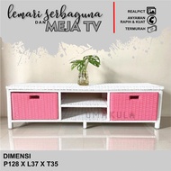 Rak Lemari Bufet Buffet Meja TV 43 Inci Rotan Sintetis 2 Laci Ruang Tamu Serbaguna Minimalis Terbaru