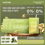 [COMBO of 3 BOXES] HUATIAN Pistachio Flavored Milk Tea Convenient Zip Bag, Low Kcal Drinks, 140g (20
