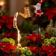 Christmas Solar Kettle Lights Garden Lawn Decorative Lights, Hanging Metal Solar Santa Claus H9q9