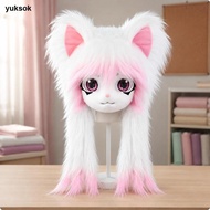 [yuksok] Furry Head Headpiece Cute Furry Animal Hood Cosplay Cat Ear Black White