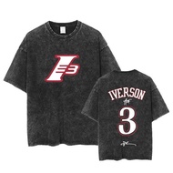 2024 Summer Washed T Oversize American Retro T-Shirt Distressed Short-Sleeved 76ers Iversize No. 3 M