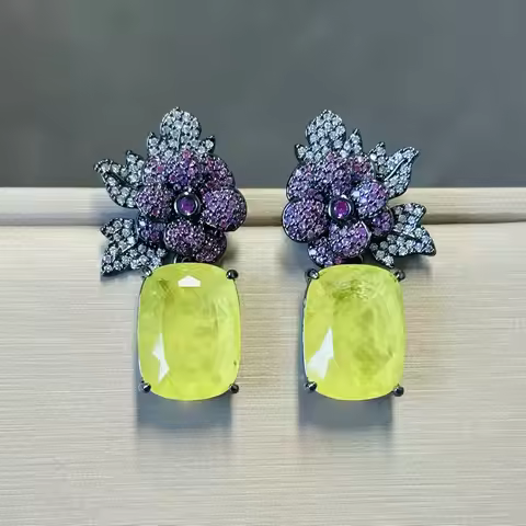 Bilincolor Red Flower and Yellow Cubic Zirconia Dangling Earring for Women