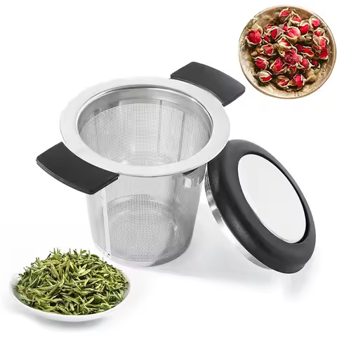 LMETJMA Tea Infuser Basket Stainless Steel Tea Strainer Tea Filter With Small Strainer And Lid Tea D