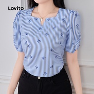 Lovito Casual Blouse Cut Out Spring/summer Blue White Blouse for Women L157ED088 Lovito Blouse Kasua