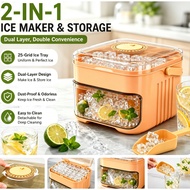 25 Grid Ice Cube Tray with Storage Bin 2-in-1 Maker & Easy Release Stackable Dust-Proof Ice Mold-A10
