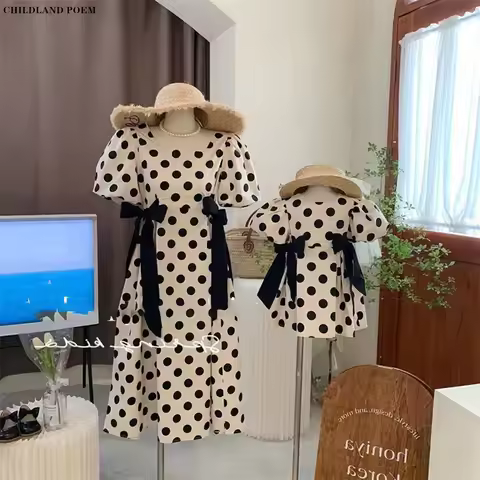 Mother Daughter Matching Clothes Summer Polka Dot Mom Daughter Dresses Korea Style Family Matching O