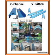 YLK (59''150CM / 39''100cm) C Channel Biru / V Batten Top Hat Purlin Blue Besi Bumbung C Besi Bumbung Rack Besi DIY Idea