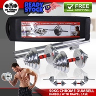 FREE SHIPPING: 50KG SET DUMBELL/BARBELL COMBO SET CHROME