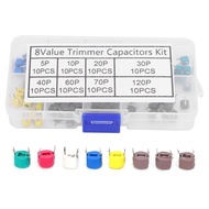 Thincol Trimmer Capacitor, 80pcs 6mm Plastic Assortment Kit, 8 Values, 5/10/20/30/40/60/70/120P, Ele