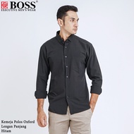 BOSS Kemeja Polos Pria Oxford Lengan Panjang Slim Fit OXK Hitam