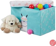 Relaxdays Children's Storage Box with Lid, Toy Storage, Foldable, Llama Motif, Boys & Girls, 33 L, T