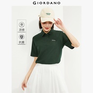 GIORDANO ผู้หญิง  เสื้อโปโล ระบายความร้อนด้วยน้ำแข็ง เสื้อโปโล แอนตี้ไบโอซิส ปักลายแขนสั้น เสื้อโปโล