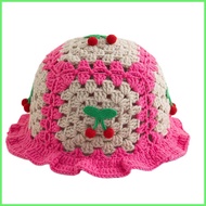 Strawberry Crochet Hat Ruffled Women Bucket Hat Crochet Knit Sun Hat Trendy Knit Bucket Hat Women Kn