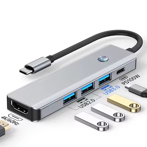 FC&EC USB C Hub 5 in 1 Multiport Adapter with HDTV 4K30Hz USB-A Data Ports 100W PD USBC Dongle for M