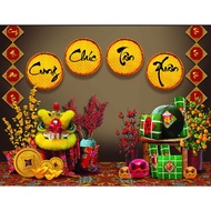 Phông nền trang trí TẾT - Tranh trang trí TẾT - Phông chụp ảnh TẾT - Chất liệu decan bóc dán