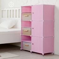 [特價]【藤立方】組合3層6格收納置物架(3門板+3置物盒+調整腳墊)-粉紅色-DIY