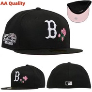 AA Quality New Era Boston Red Sox 59FIFTY Black Baseball Cap, Fitted Cap with Rose Embroidery, Sun P