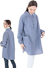 Global Japan Apron Kappo Women's Stylish Shirt Collar with Shirt Collar Hides Butt Loose Large Style with Pockets and Sleeves Cotton 100% Norse Navy L-LL