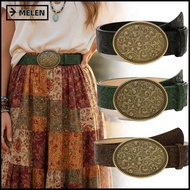 MELEN Carved Buckle Embossed Belt, PU Leather Vintage Western Cowboy Belt, Trendy Y2K Retro Punk Roc