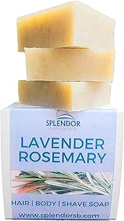 Lavender Rosemary Leaf (10.5 oz) - Pure Coconut Oil Soap for Calm Focus. Handmade, Moisturizing, Nat