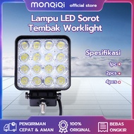 MONQIQI 4PCS Lampu LED Sorot Tembak Worklight Mobil Motor 48 Watt 16 Titik Mata 48Watt Offroad 48W W