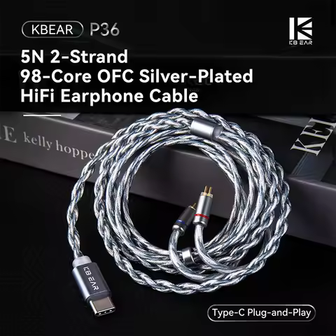 KBEAR P36 5N 2-Strand 98-Core OFC Silver-Plated HiFi Earphone Cable Type-C Plug 0.78mm 2-Pin Pin Upg