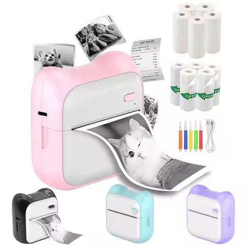 Mini Sticker Printer, Portable Thermal Printer, Inkless Sticker Maker, Small Pocket Printer for Note