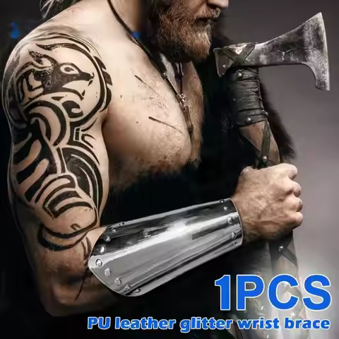 1/2pcs New Adjustable Silvery/Golden Highlighted Faux Leather Wrist Guard Arm, Viking Literary Renai