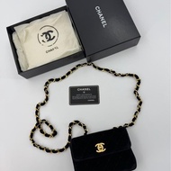 Chanel Vintage Velvet Black Mini Matelasse Single Flap Bag with Gold Hardware