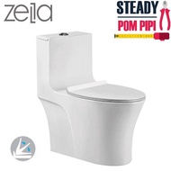 ZELLA C-643 WASHDOWN WATER CLOSET S-TRAP / ONE PIECE TOILET BOWL SET / MANGKUK TANDAS (SELF COLLECT 