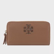 TORY BURCH Britten 荔枝皮革ㄇ形拉鍊長夾 (木頭色)