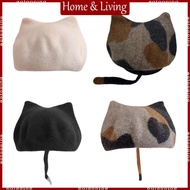 AOTO Teens Casual Japanese Style Beret Winter Autumn Beret Woman Windproof Outdoor Painter Hat Cat E