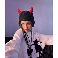 HANDMADE DEVIL BEANIE/PUNK BEANIE/Y2K OUTFIT BEANIE/Y2K STYLE/KOREAN BEANIE/STRAWBERRY HAT/CUTE HAT/