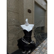 CORSET STORY- sparkling black butterfly wings, halloween night dark fairy wings, HN devil angel acce