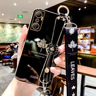 KONSMART Electroplating Maple Leaf Phone Case for Infinix HOT 20 20S 20i 20 PLAY Note 12 2023 Note 12 Pro 5G 4G Note 12 5G Note 12 VIP Newest 2022 Soft TPU Casing With Wristband Holder and Corssbody Lanyard