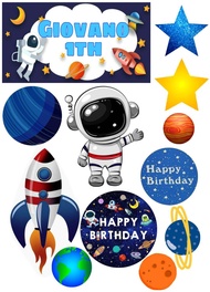 Topper cake kue karakter astronot bulan bintang free custom nama