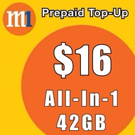 M1 Prepaid [$16 ALL-IN-ONE] (42GB Data) Top Up