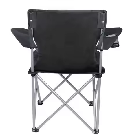 Ozark Trail Basic Quad Folding Camp Chair with Cup Holder, Black, Adult
