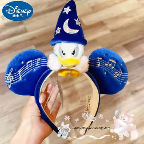Genuine Disney Sorcerer Donald Duck Headband Blue Velvet Music Note Mickey Ears Hair Hoop Hong Kong 