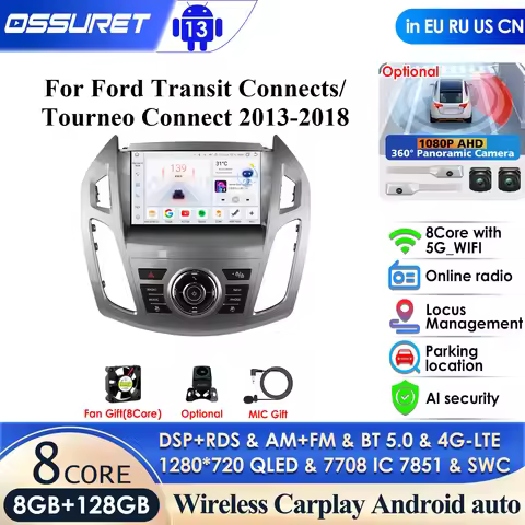 Carplay Android 14 2Din Car Radio GPS for Ford Transit Connect 2013 -2018 Ford Tourneo Connect Multi