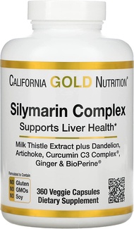 Silymarin Complex (360 Veggie Capsules) California Gold Nutrition Liver Health Milk Thistle Extract with Curcumin, Artichoke, Dandelion, Ginger, Black Pepper, Synergistic Liver Detox &amp; Cleanse Support, วิตามินล้างพิษตับ