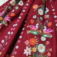 【受注制作】Nathalie Lete Flower Bird Skirt Wine / USA fabric / FREE size / 日本製