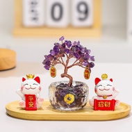 Purple Qi Donglai Amethyst Fortune Tree Country Lucky Cat Entrance Entrance Ornaments Citrine Money 